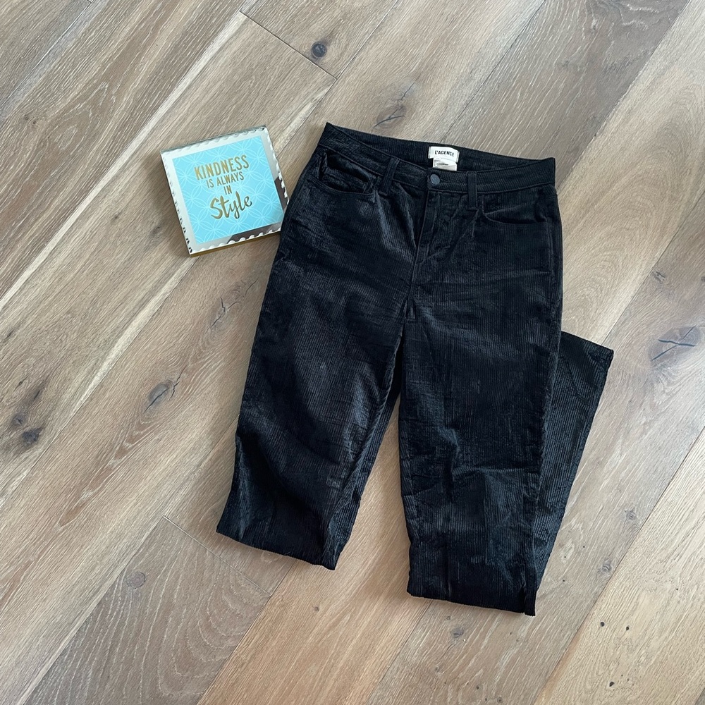 L'AGENCE Selma High-Rise Corduroy Boot Cut Flare Jeans Black